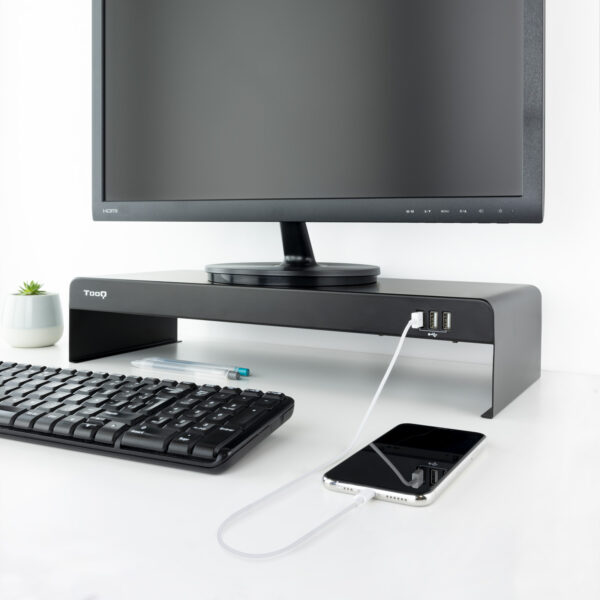 Elevador soporte de monitor tooq metalico negro con usb - Imagen 2