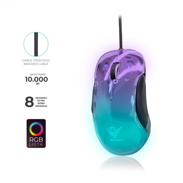 Ratón gaming phoenix banshee transparente rgb 10000 dpi con cable - Imagen 3