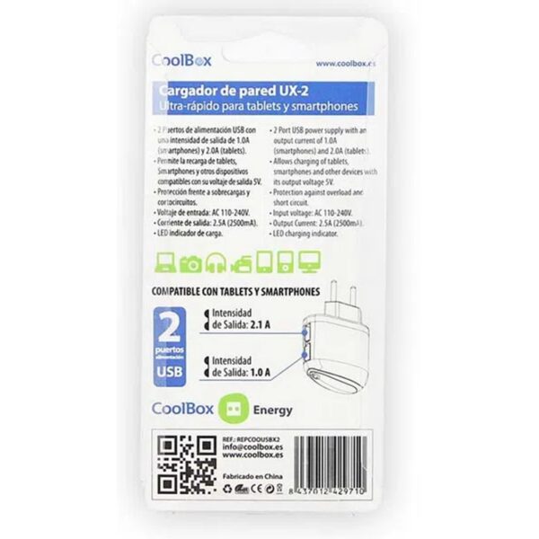 Cargador coolbox de pared 5v 2xusb - Imagen 3