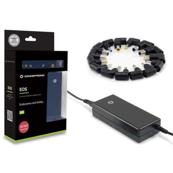 Cargador universal de portatil conceptronic 90w automatico 12v a 20v 15 tips - Imagen 2
