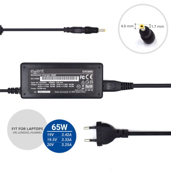 Cargador ewent ew3898 para portatiles hp 65w - Imagen 2