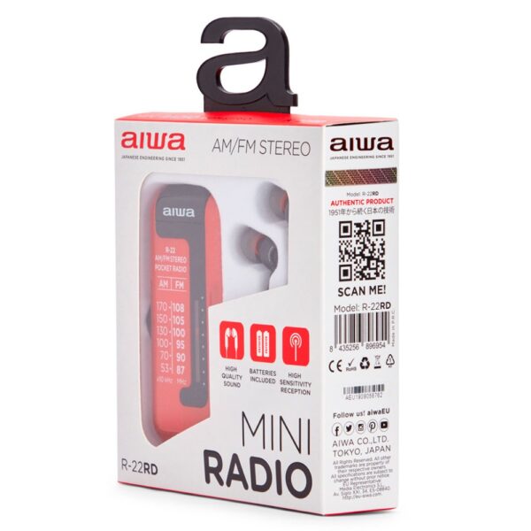 Radio de bolsillo aiwa mini pocket radio am - fm r - 22 rojo - Imagen 3