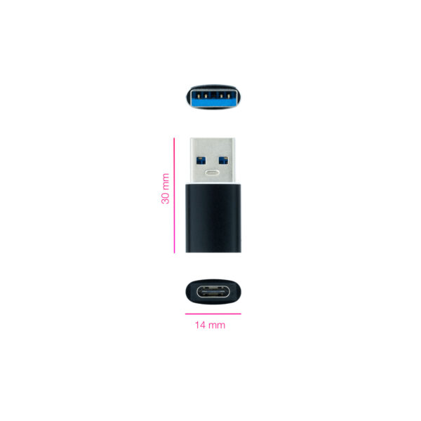 Adaptador usb tipo c a usb tipo a nanocable negro - hembra -  macho - Imagen 2
