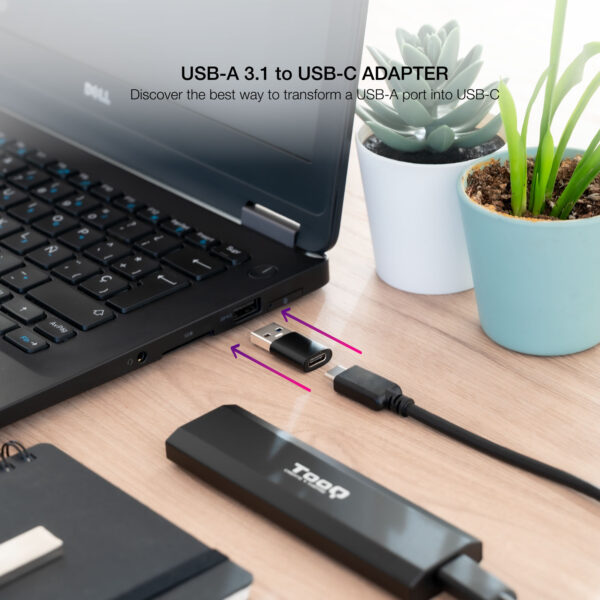Adaptador usb tipo c a usb tipo a nanocable negro - hembra -  macho - Imagen 3