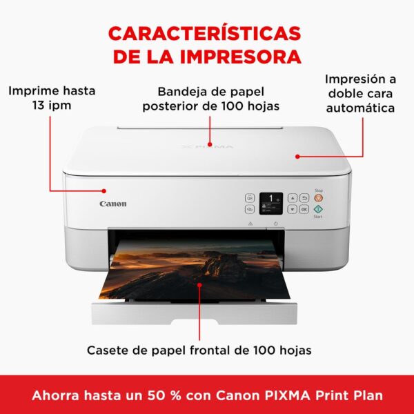 Multifuncion canon pixma ts5351i inyeccion color a4 -  13ppm -  wifi -  duplex impresion -  ppp -  blanco - Imagen 3