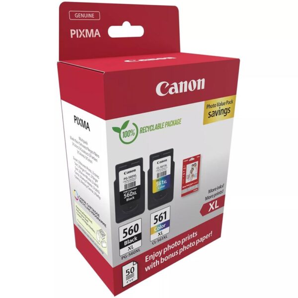 Multipack canon pg - 560xl negro - cl - 561xl multicolor + 50 hojas papel fotografico - Imagen 2