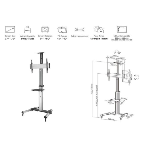 Soporte suelo tv equip vesa hasta 70 pulgadas 600x400mm max 50kg - Imagen 2