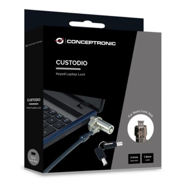 Cable seguridad conceptronic nano por llave para portatiles 1.8m - Imagen 2