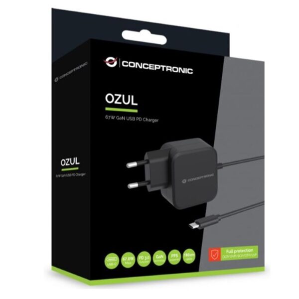 Cargador de pared usb tipo c conceptronic ozul04be 67w - Imagen 3