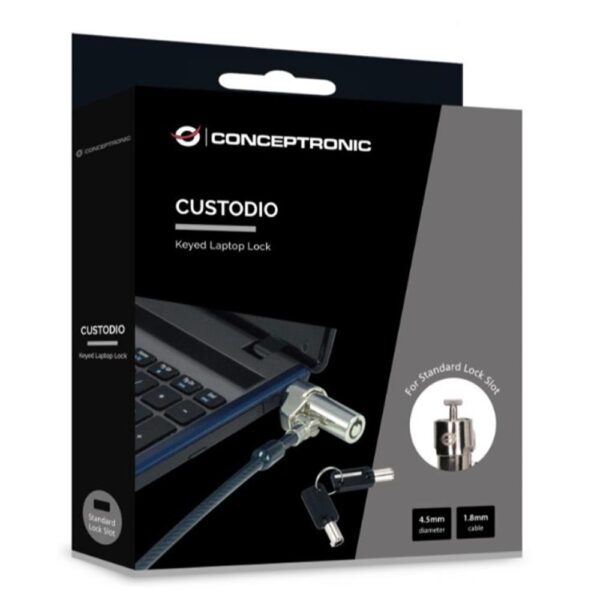 Cable seguridad para portatiles 1.8m conceptronic por llave - Imagen 2
