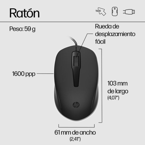 Kit teclado + mouse raton hp 150 cable - Imagen 3