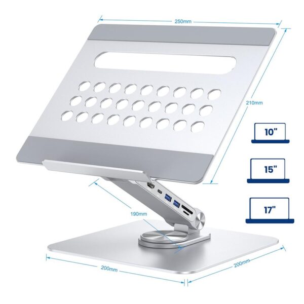 Soporte de escritorio para portatil ewent ew1269 360º + docking station 7 en 1 - Imagen 2