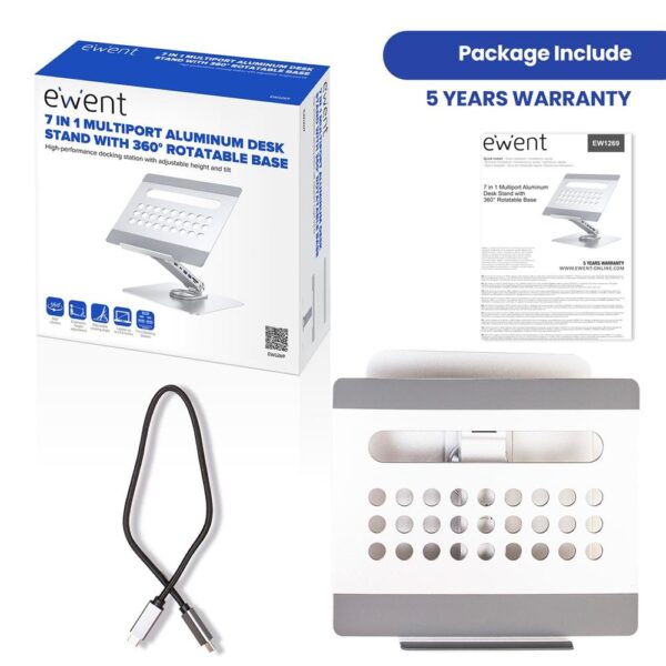 Soporte de escritorio para portatil ewent ew1269 360º + docking station 7 en 1 - Imagen 3