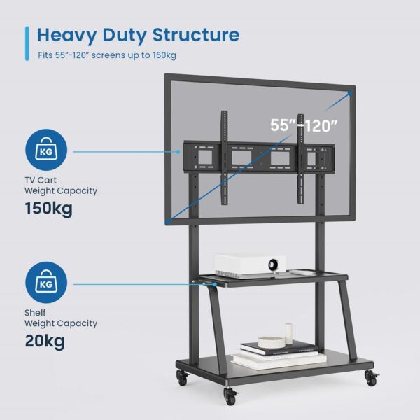 Soporte suelo con ruedas ewent vesa hasta 120 pulgadas 1000x600mm max 120kg - Imagen 3