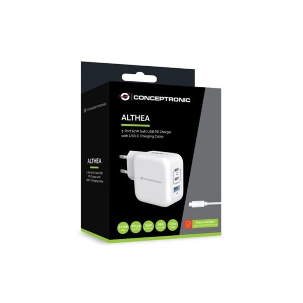 Cargador de pared conceptronic althea17w 67w + cable usb tipo c blanco - Imagen 2