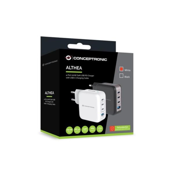 Cargador de pared conceptronic althea18w 100w + cable usb tipo c blanco - Imagen 2