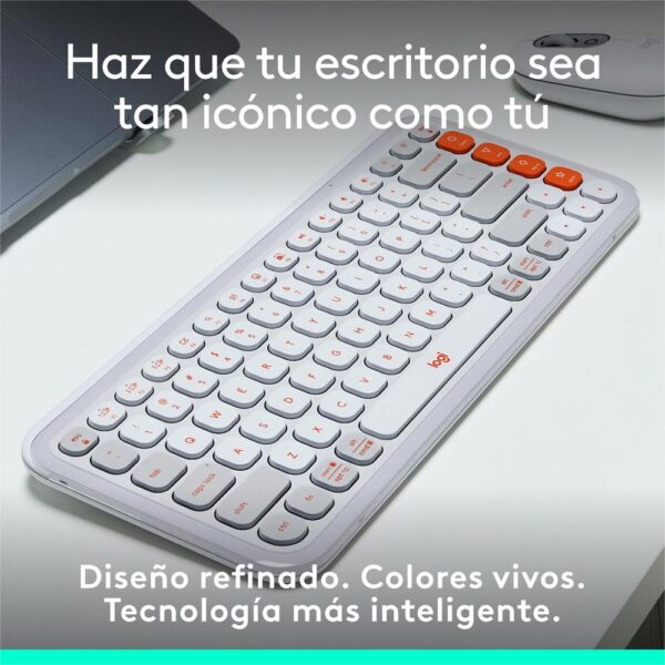 Teclado logitech pop icon keys inalambrico blanco - naranja - Imagen 2
