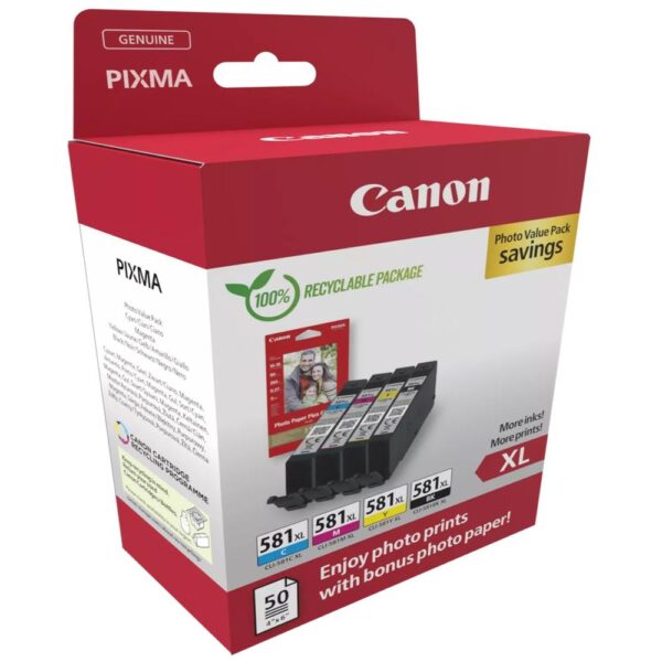 Multipack canon cli - 581xl bk - c - m - y + papel fotografico - Imagen 2