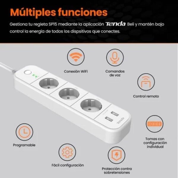 Regleta smart tenda sp15 3x schuko -  2x usb - Imagen 3