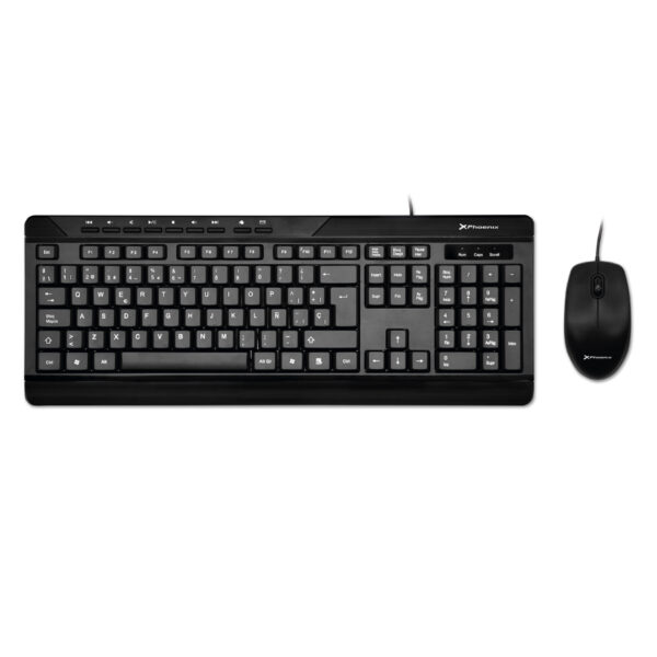 Combo phoenix key media de teclado multimedia español qwerty y ratón con cable usb