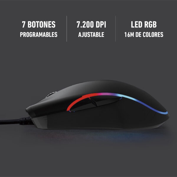 Ratón gaming phoenix impact - x rgb 7 botónes 7200dpi con cable - Imagen 3
