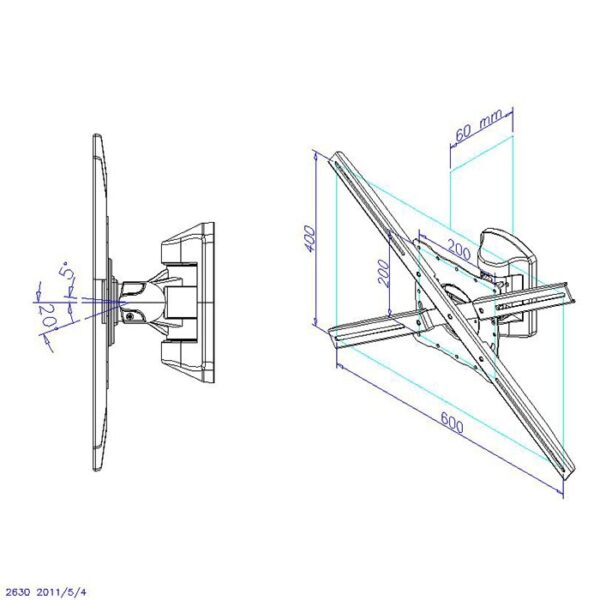 Soporte articulado de pared phoenix para pantalla tv rotacion  giro e inclinacion 20º hasta 35 kg gris metalizado - Imagen 2