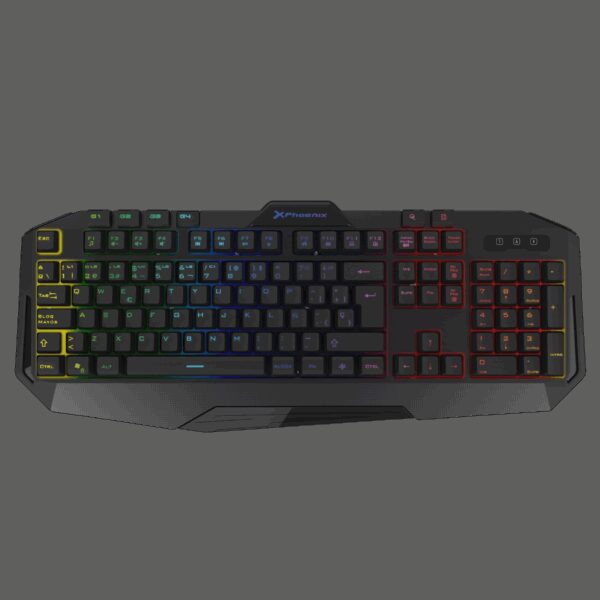 Teclado gaming phoenix con cable luz rgb 9 modos de iluminación 4 botónes macro 12 teclas multimedia