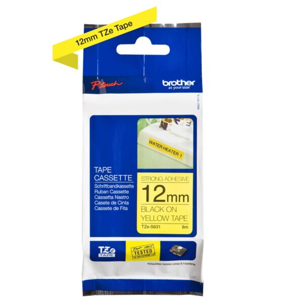 Cinta super adhesiva brother tzes631 12mm x 8m amarillo - negro - Imagen 2