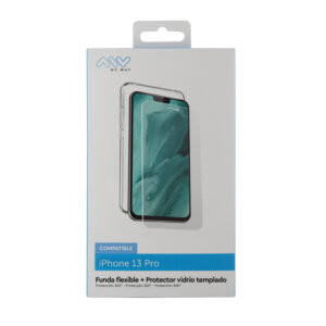 Carcasa myway para apple iphone 13 pro transparente + protector pantalla cristal templado