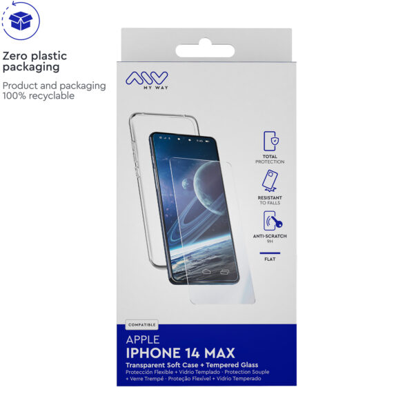 Carcasa myway para apple iphone 14 plus transparente + protector pantalla cristal templado - Imagen 2