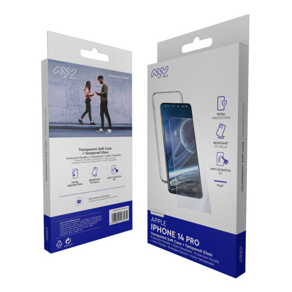 Carcasa myway para apple iphone 14 pro transparente + protector pantalla cristal templado - Imagen 3