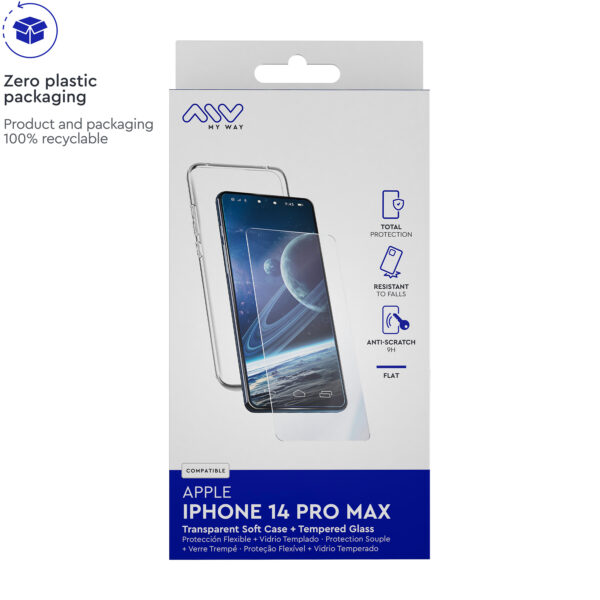 Carcasa myway para apple iphone 14 pro max transparente + protector pantalla cristal templado - Imagen 2