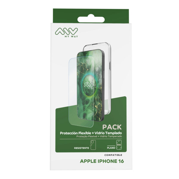 Carcasa myway para apple iphone 16 transparente + protector pantalla cristal templado - Imagen 3