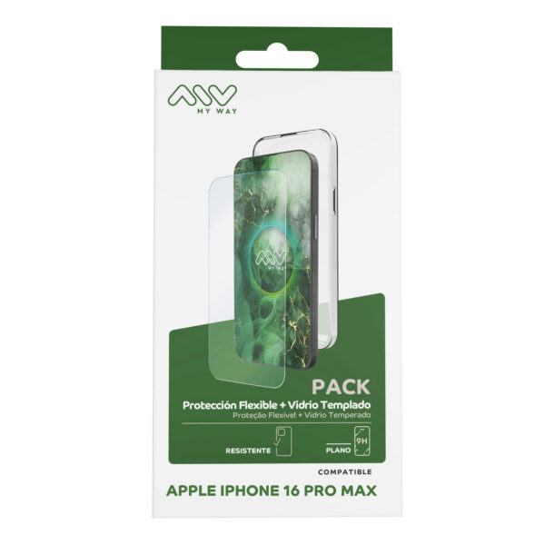Carcasa myway para apple iphone 16 pro max transparente + protector pantalla cristal templado - Imagen 3