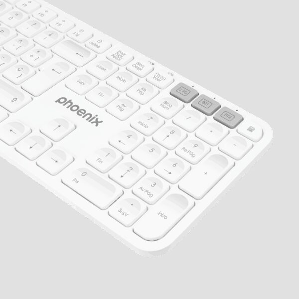 Teclado inalámbrico multidispositivo phoenix k300 blueooth dual y 2.4ghz blanco - Imagen 3