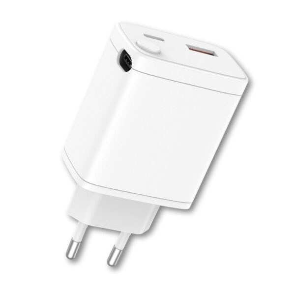Cargador qcharx juno 3a 20w 2 puertos usb + tipo c + cable tipo c blanco incorporado - Imagen 2