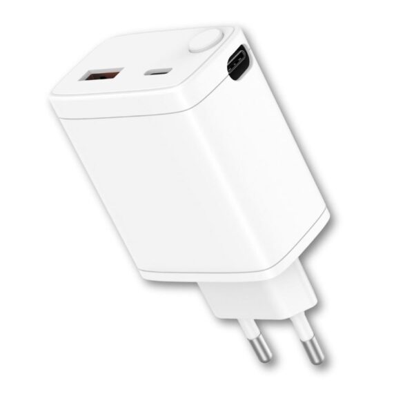 Cargador qcharx juno 3a 20w 2 puertos usb + tipo c + cable tipo c blanco incorporado - Imagen 3