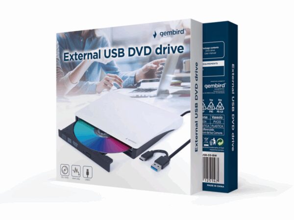 Regrabadora de dvd externa gembird blanca usb 3.1 - Imagen 2