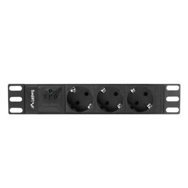 Regleta lanberg 1u 16a 3x schuko rack 10 pulgadas 2m negro