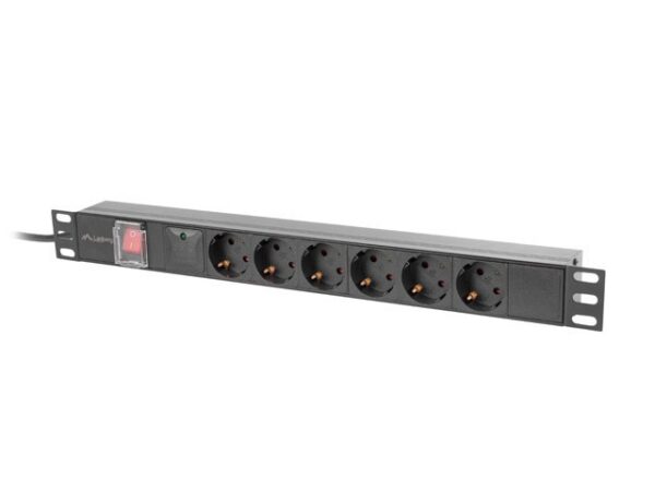 Regleta lanberg 1u 16a rack 19 pulgadas 6x socket schuko negro 2m - Imagen 2