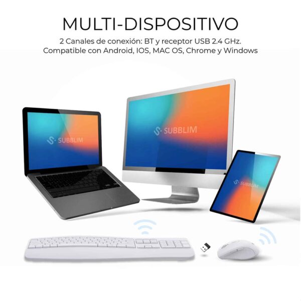 Teclado + raton subblim combo dual office prowave blanco - Imagen 3
