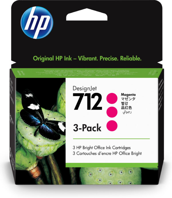 Pack 3 cartuchos hp 712 designjet t200 - t600 magenta