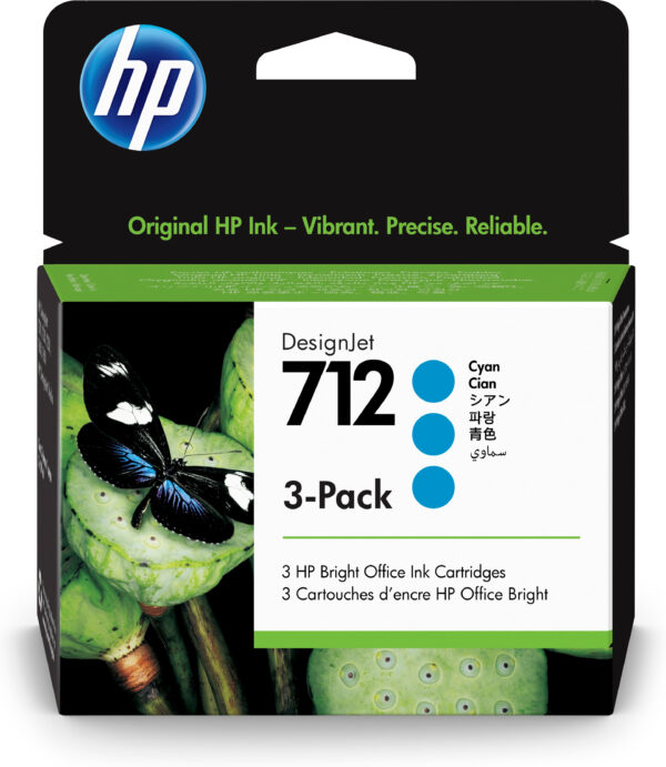 Pack 3 cartuchos hp 712 designjet t200 - t600 cian