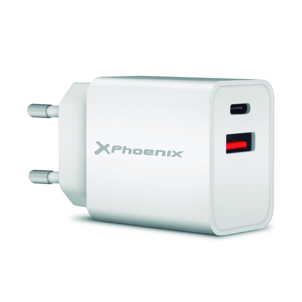 Cargador dual para movil smartphone phoenix 20w - tipo c - usb - carga rapida - Imagen 2