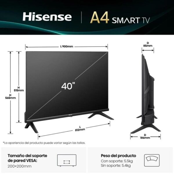 Tv hisense 40 pulgadas led fhd - 40a4q - smart tv - Imagen 2