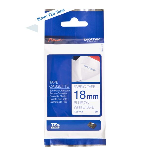 Cinta textil brother tze - fa4 18mm x 3m blanco - azul - Imagen 2