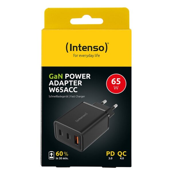 Cargador de pared intenso gan w65acc 2x usb tipo c 1x usb tipo a negro - Imagen 2