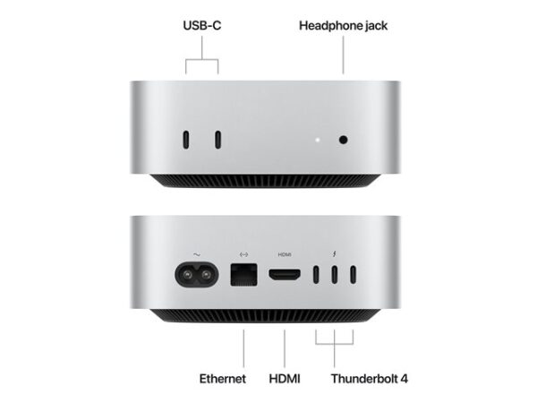 Ordenador apple mac mini silver m4 chip m4 10c 24gb ssd 512gb - Imagen 3