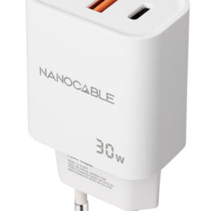 Cargador nanocable usb - c - pd + usb - a - qc 30w blanco