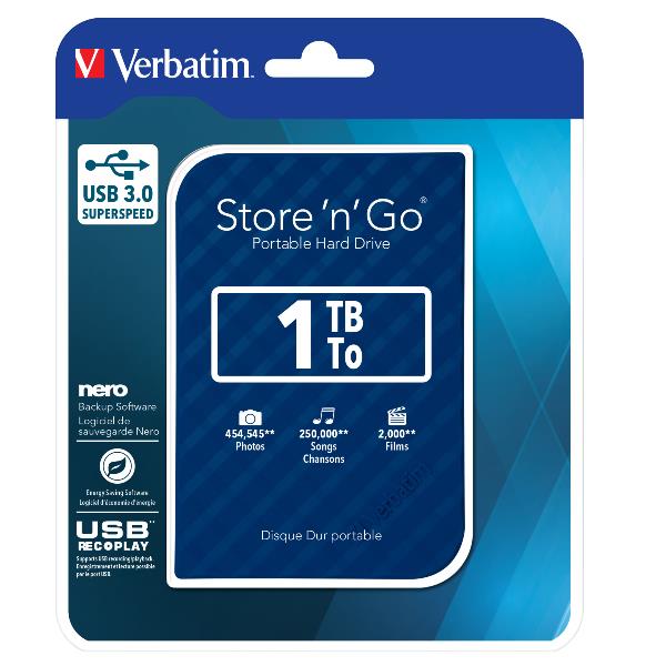Disco duro externo verbatin store n go 1tb 2.5 pulgadas usb 3.2 azul - Imagen 2